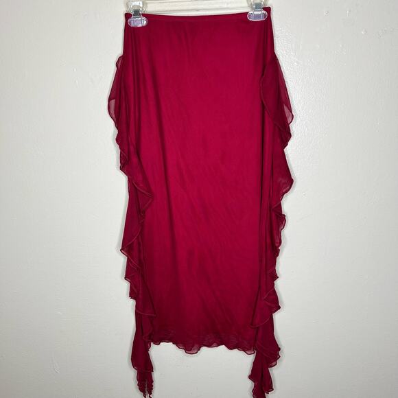 NWT CIDER Midi Skirt XS Cascading Ruffle Mesh Maxi Elastic Waist Pull On Red - Picture 6 of 10